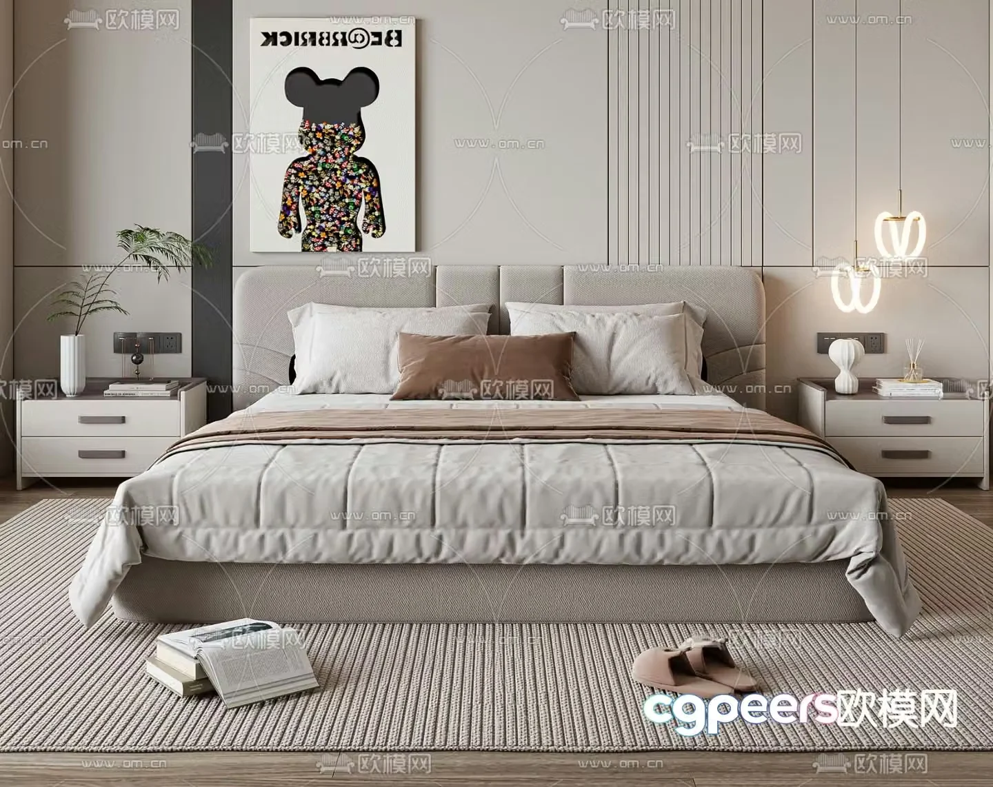 Modern double bed 3d model