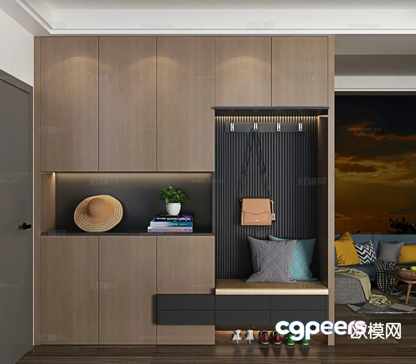 Italian style entrance shoe cabinet 3D model