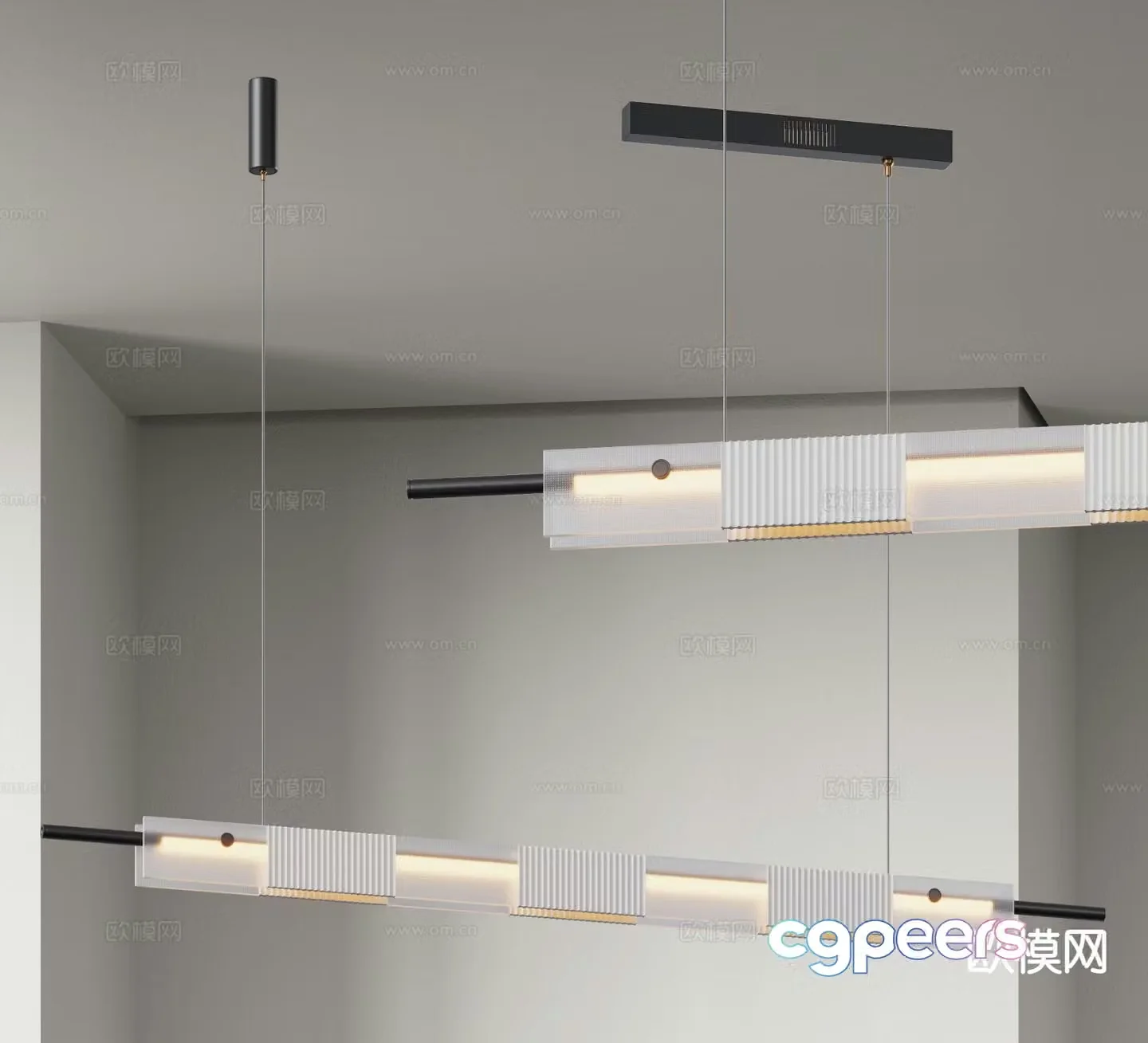 Modern long chandelier 3d model