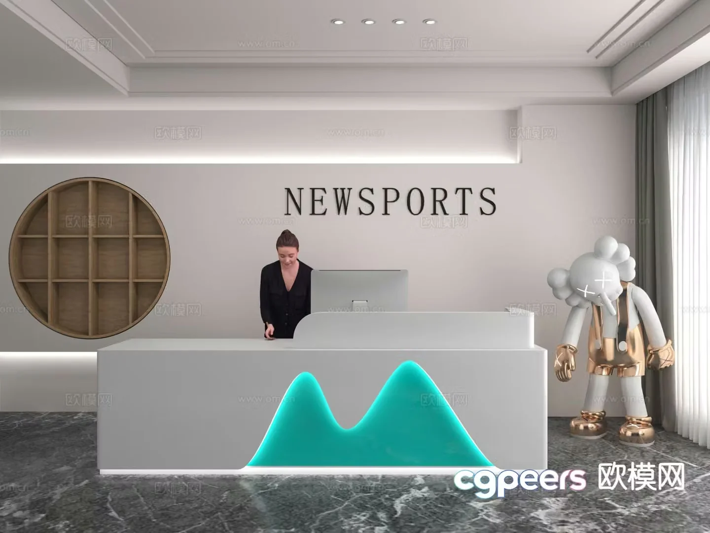 Modern front desk reception desk 3d model