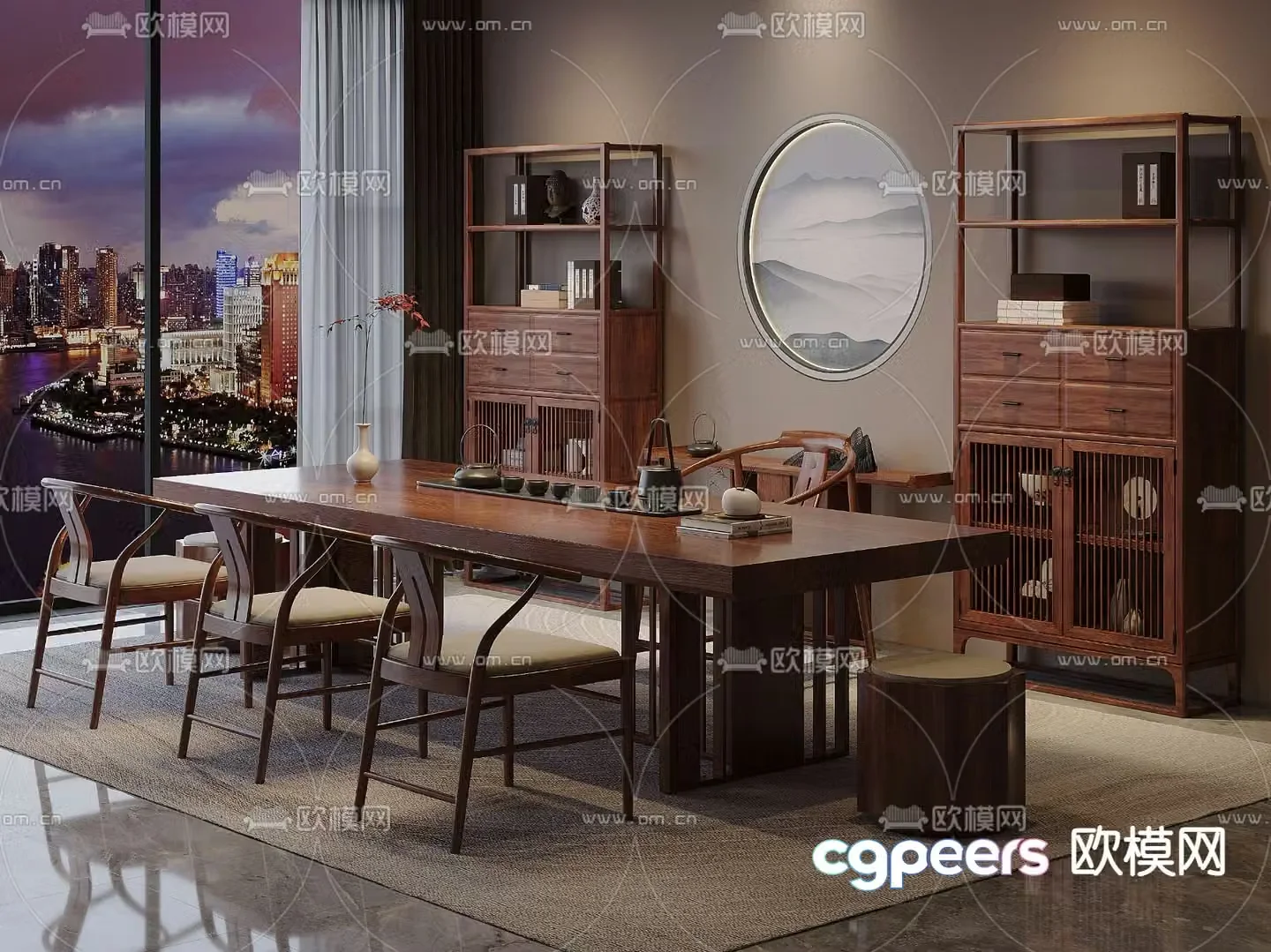 New Chinese tea table and chairs tea table 3d model