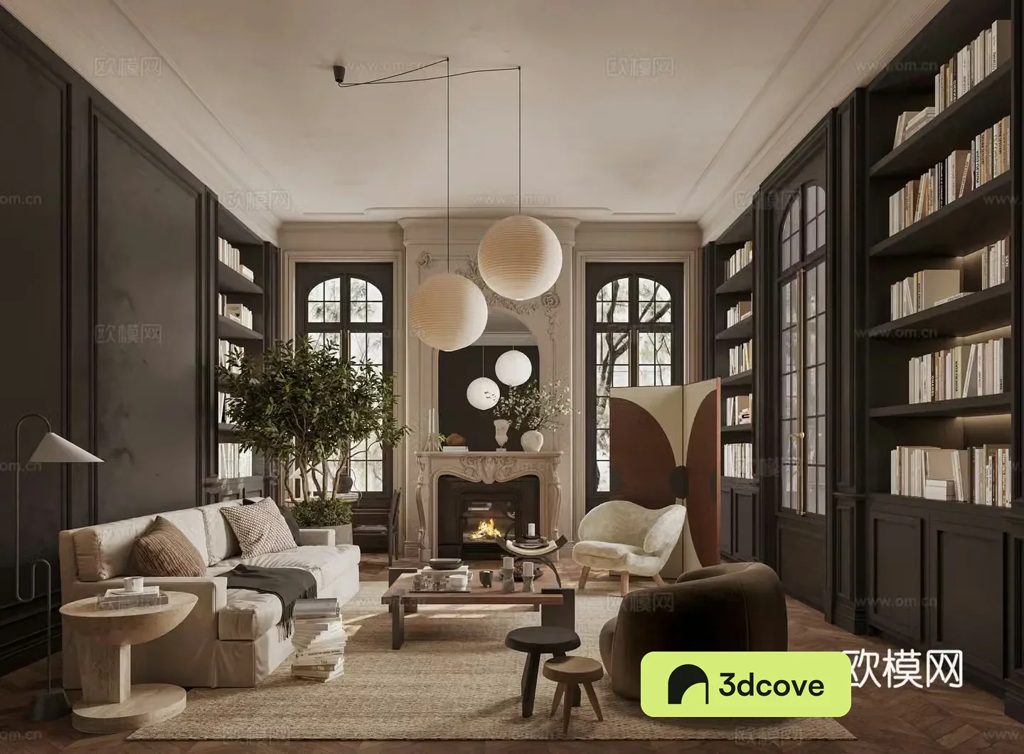 French medieval style living room sofa and coffee table combination fireplace