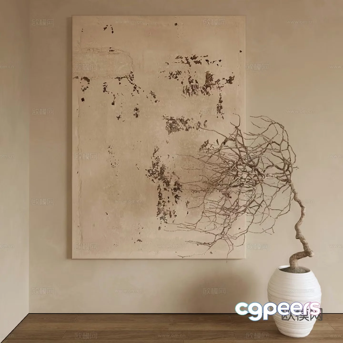 Modern decorative painting Abstract painting Dead branches potted 3d model
