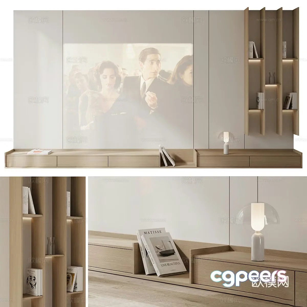 Modern minimalist TV background wall 3d model