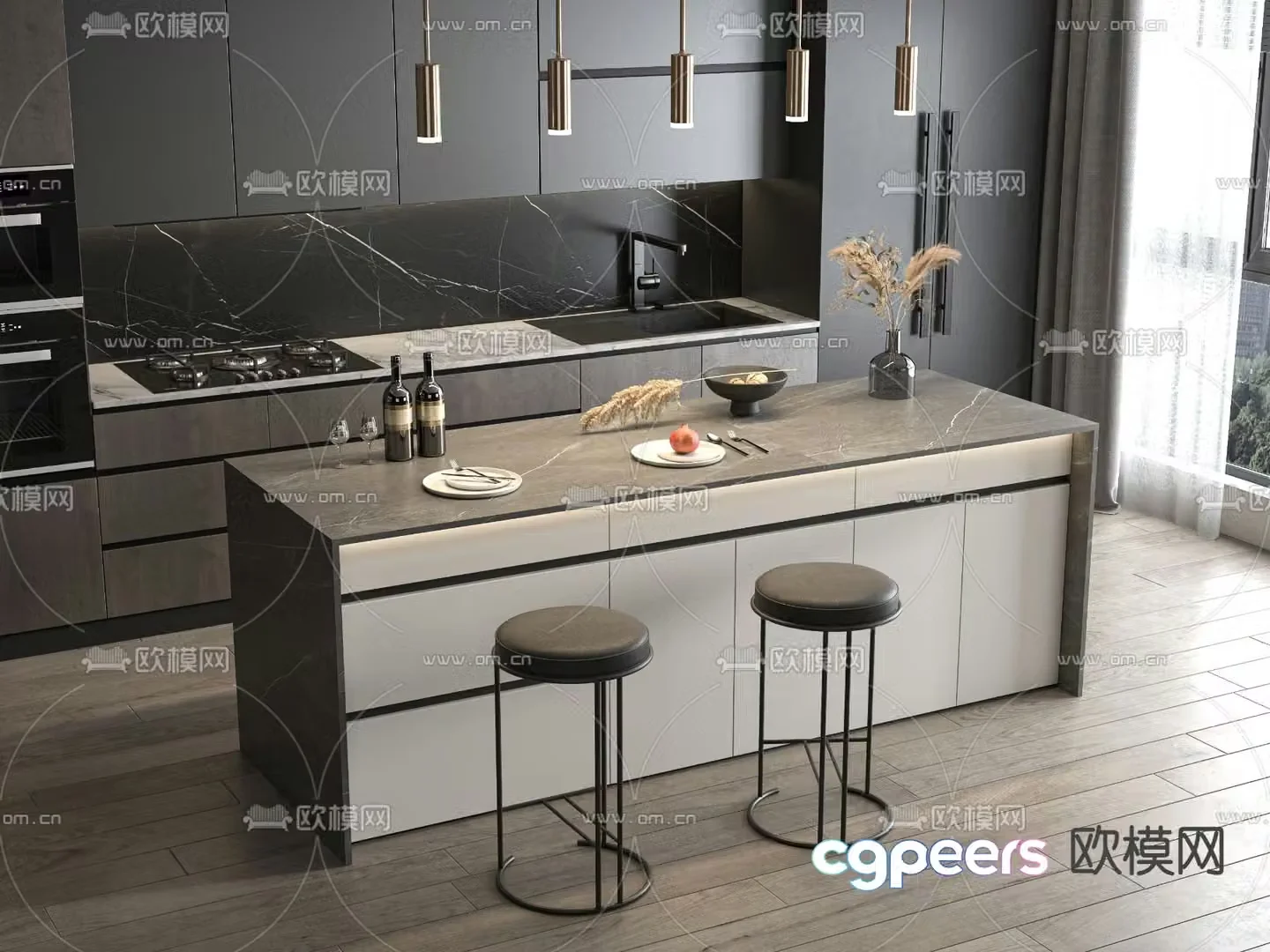 Cabinet island counter 3d model