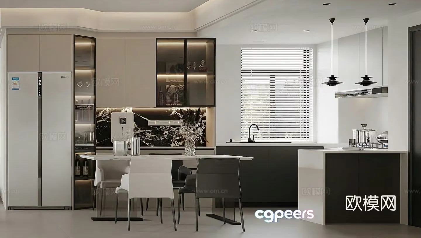 Modern restaurant Open kitchen Western kitchen wine cabinet refrigerator line tube machine direct drinker bar 3d model