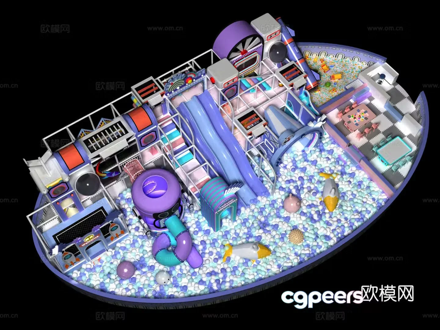 Children’s area trampoline Super jump bed Children’s interactive facilities Jumping indoor trampoline Park recreation 3D model