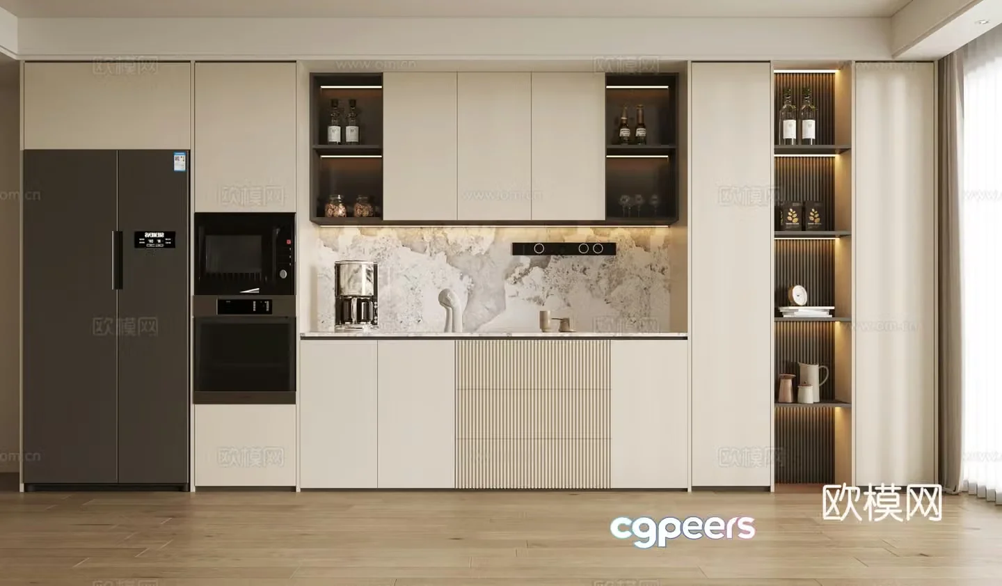 Modern wine cabinet creamy wine cabinet sideboard refrigerator cabinet wine cabinet jewelry ornament 3D model