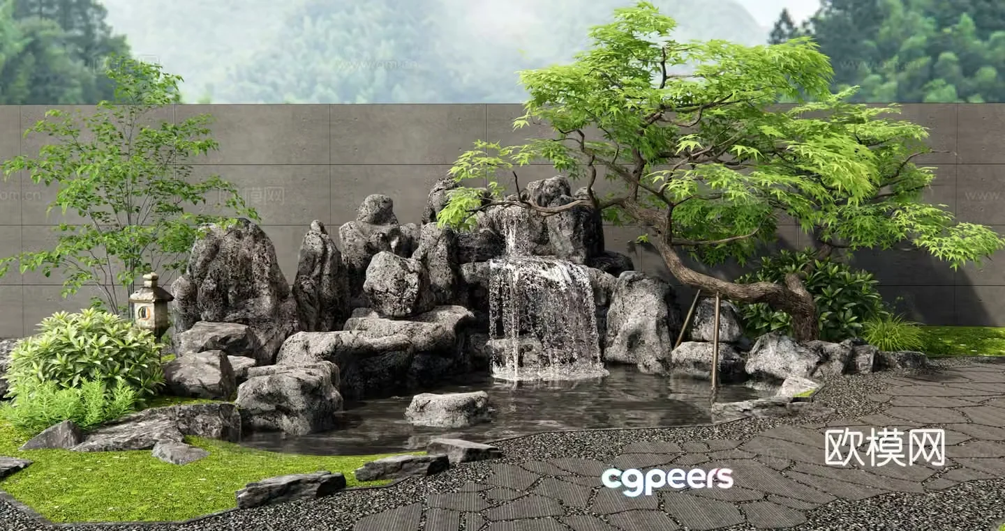 New Chinese style rockery landscape landscape stones Tingbu bluestone road plant landscape garden landscape 3d model