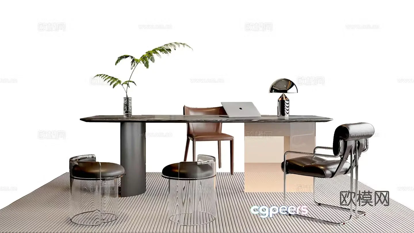 Modern Italian desk and chair combination single chair book chair chandelier desk ornament 3D model