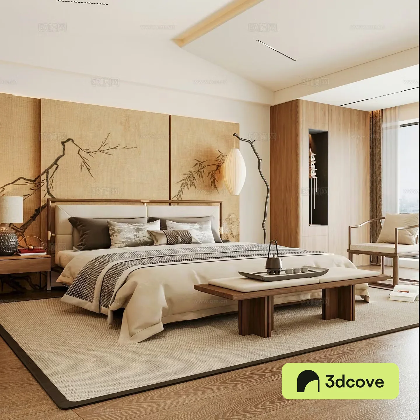 New Chinese style home bedroom Song family aesthetic bedroom Song style bedroom New Chinese style double bed