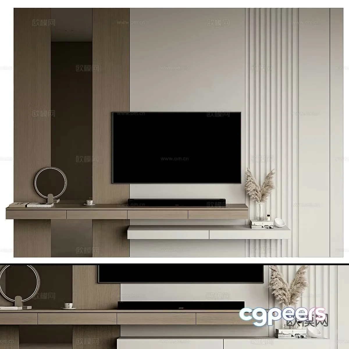 Modern Italian minimalist TV background wall 3d model