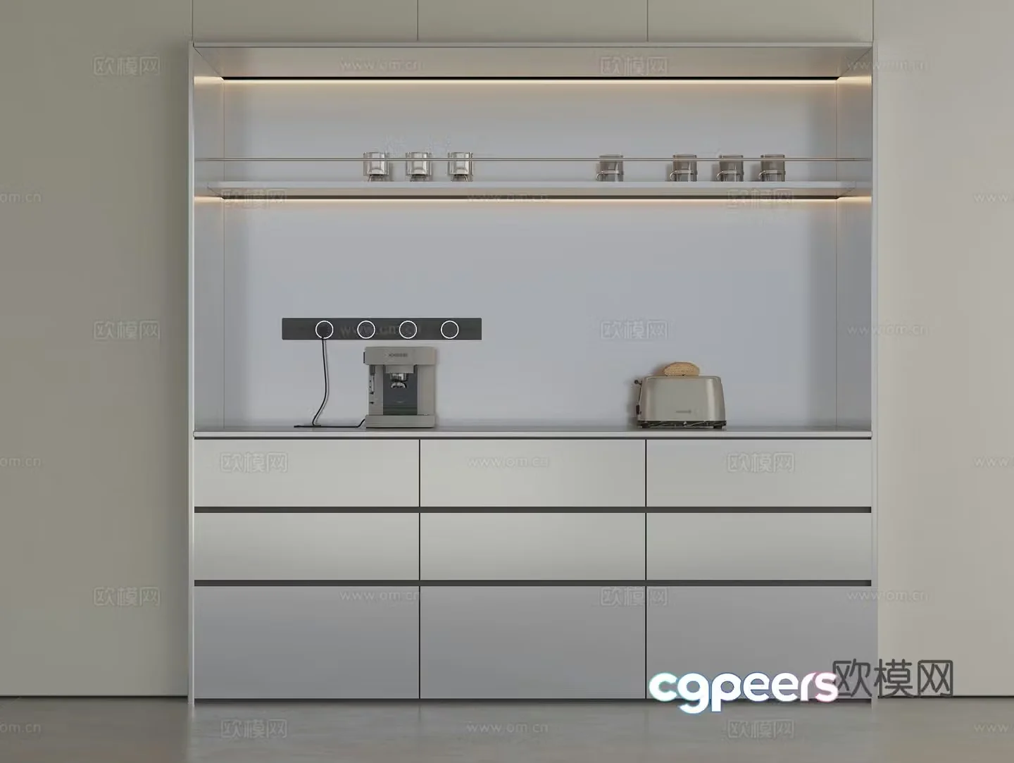 Modern sideboard minimalist sideboard meal preparation cabinet wine cabinet coffee machine bread machine water cup 3D model