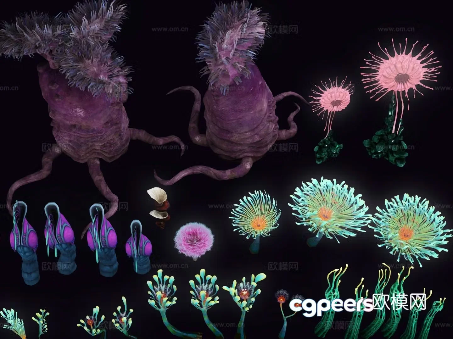 Sci-fi plants undersea plants glowing plants plant piles mushrooms alien plants seaweed 3d model