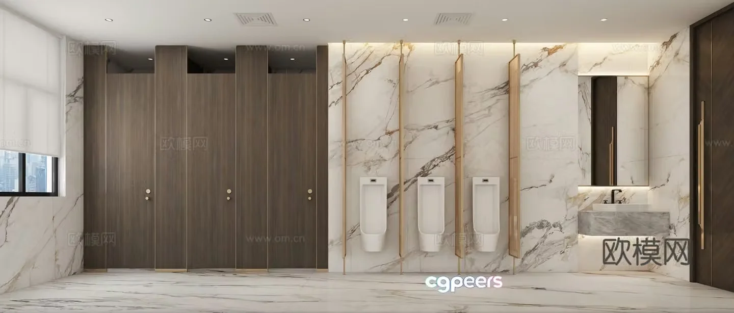 Modern light luxury public bathroom 3D model