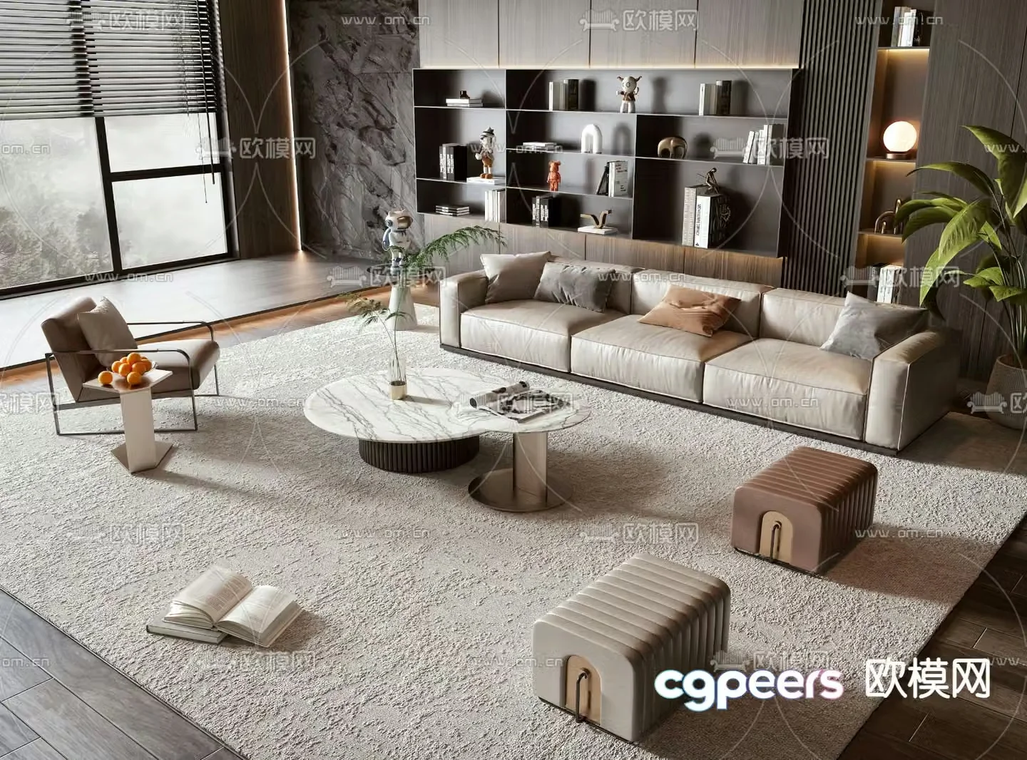 Modern modular sofa leather sofa 3d model