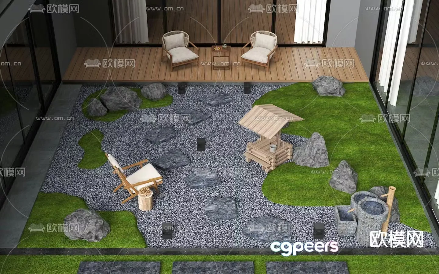 Courtyard landscape patio garden 3d model