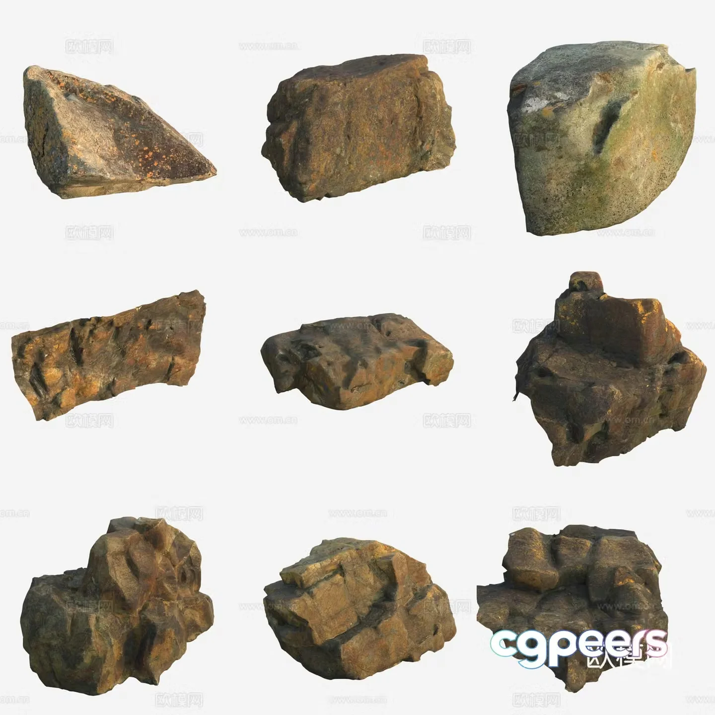 Moss Rock Volcanic Stone Large Stone Stack 3D Model
