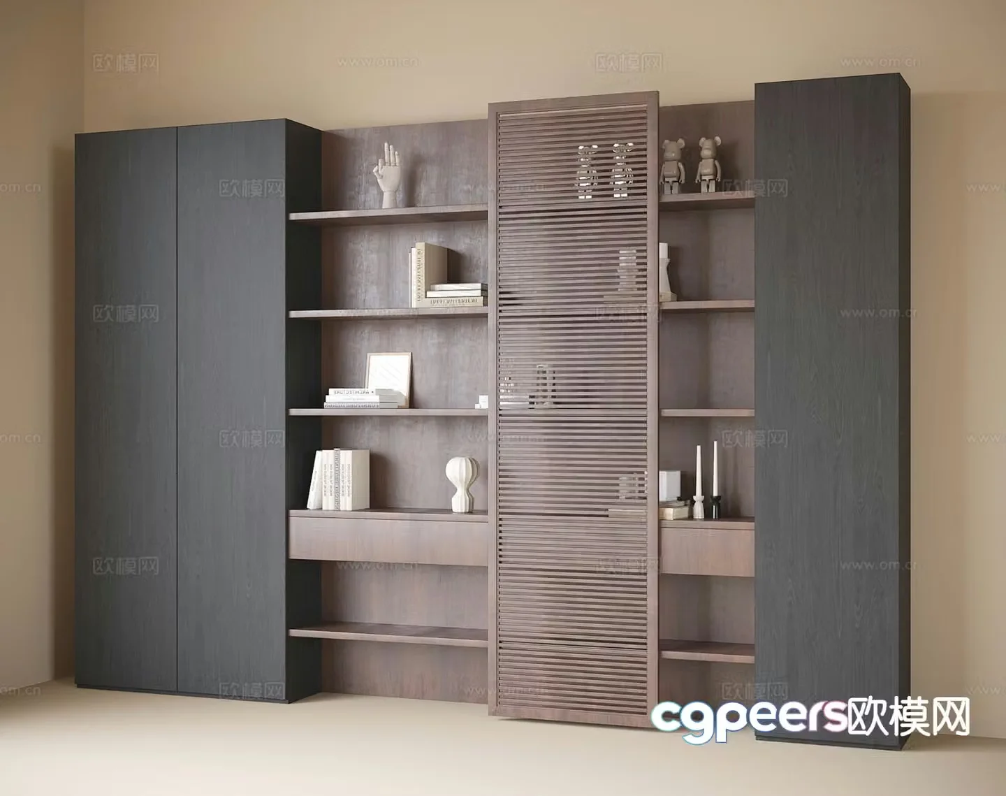 Modern bookcase wall-to-wall bookcase 3D model
