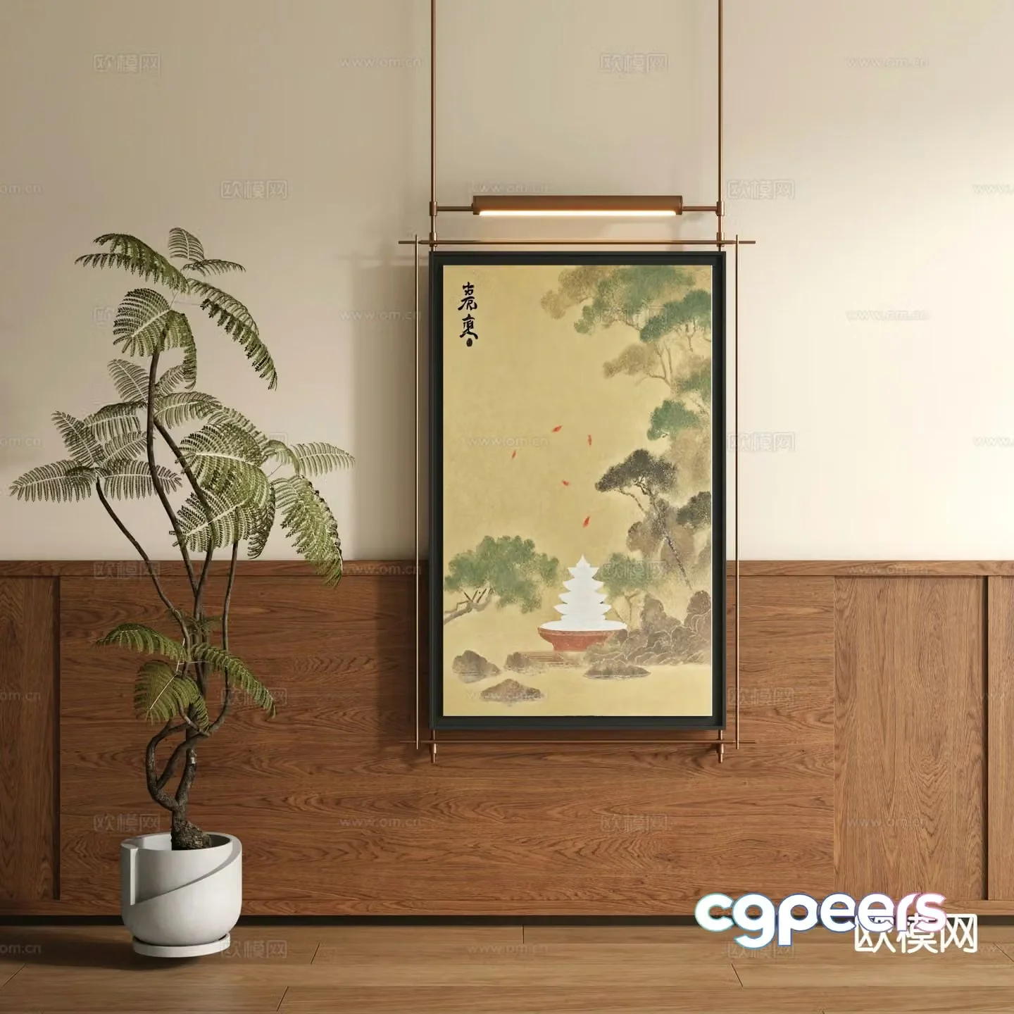 New Chinese style decorative painting metal pole hanging painting Zen painting 3D model
