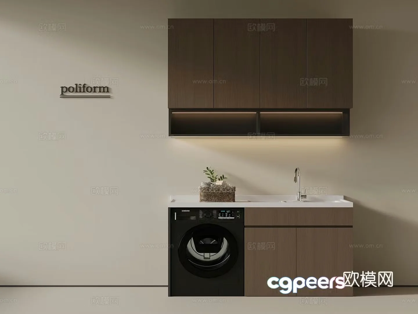 Modern Italian washing machine cabinet balcony cabinet 3d model