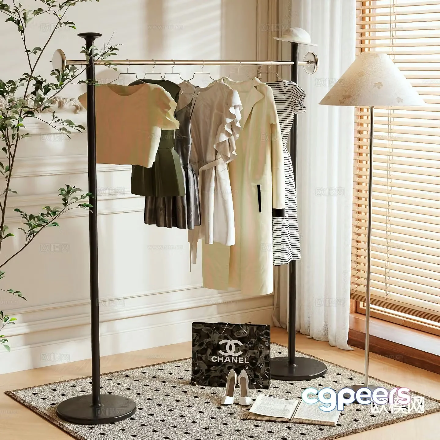 Clothes rack coat rack floor-standing clothes rack 3D model