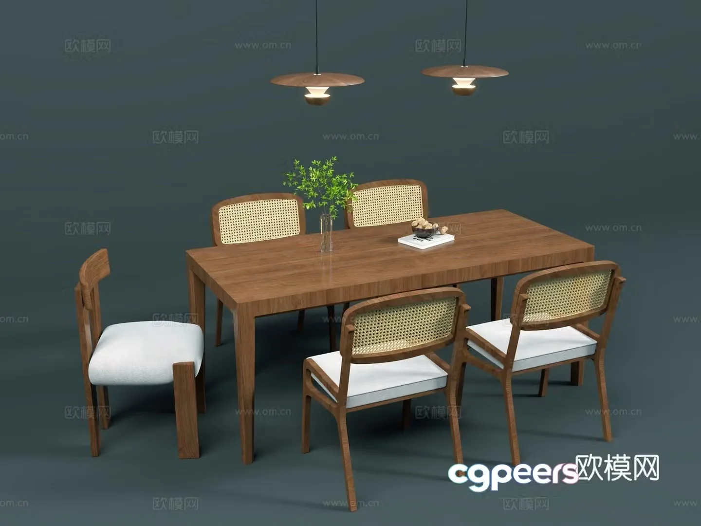 Medium style dining table and chair cream style solid wood dining table and chair combination long table combination 3D model