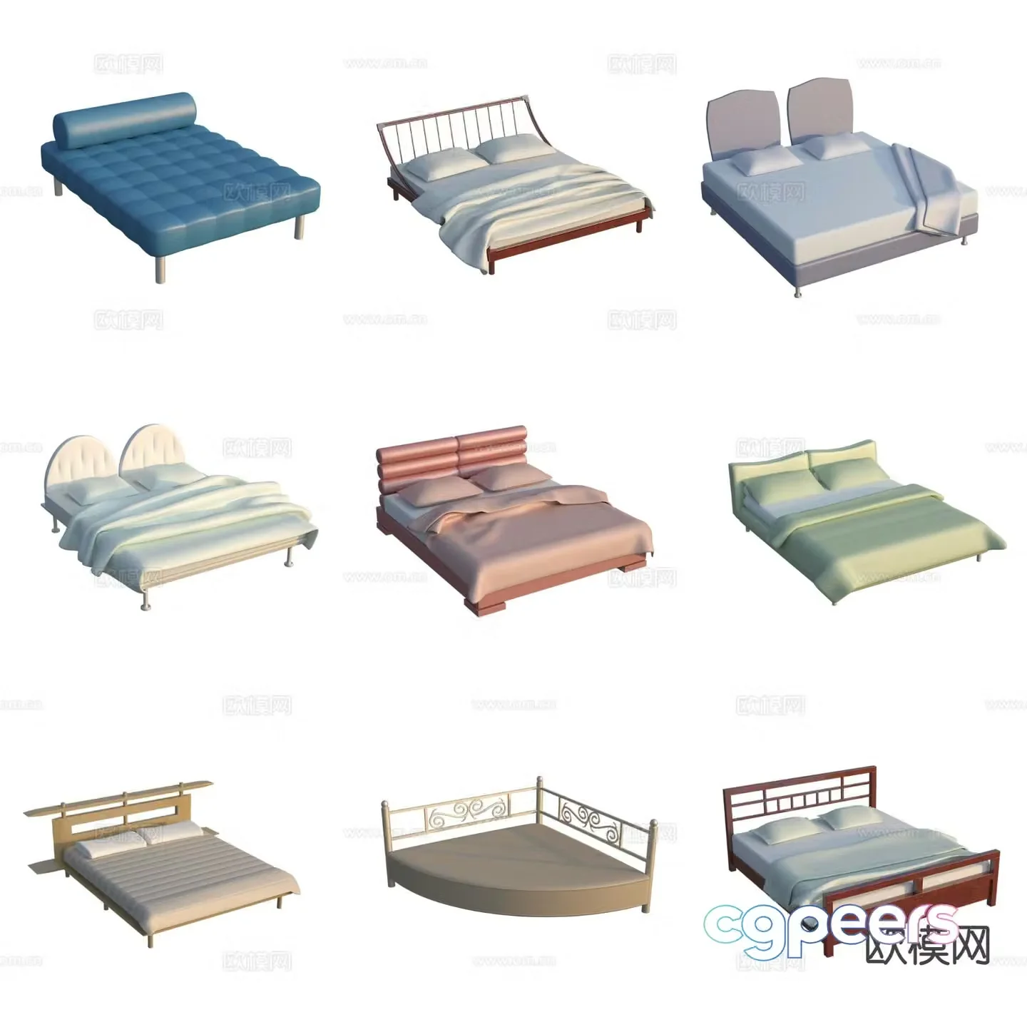 Modern double bed 3d model
