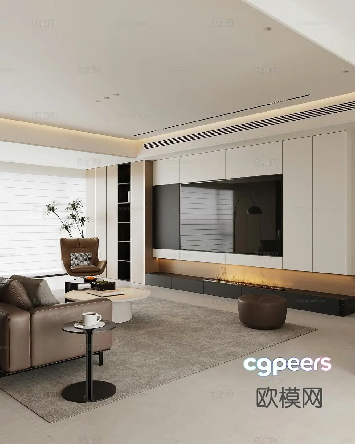 Modern living and dining room 3d model