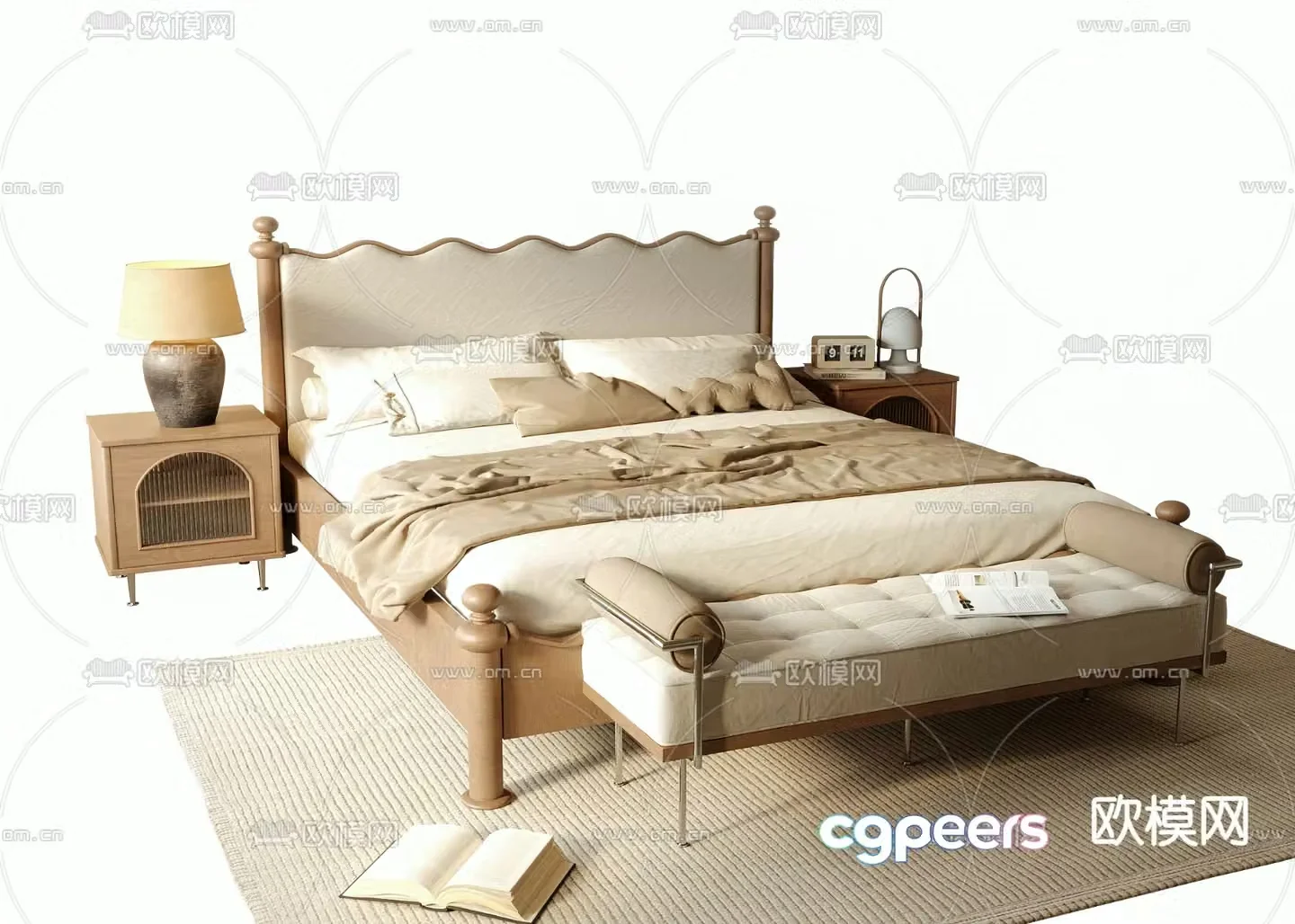 Medieval style double bed 3d model