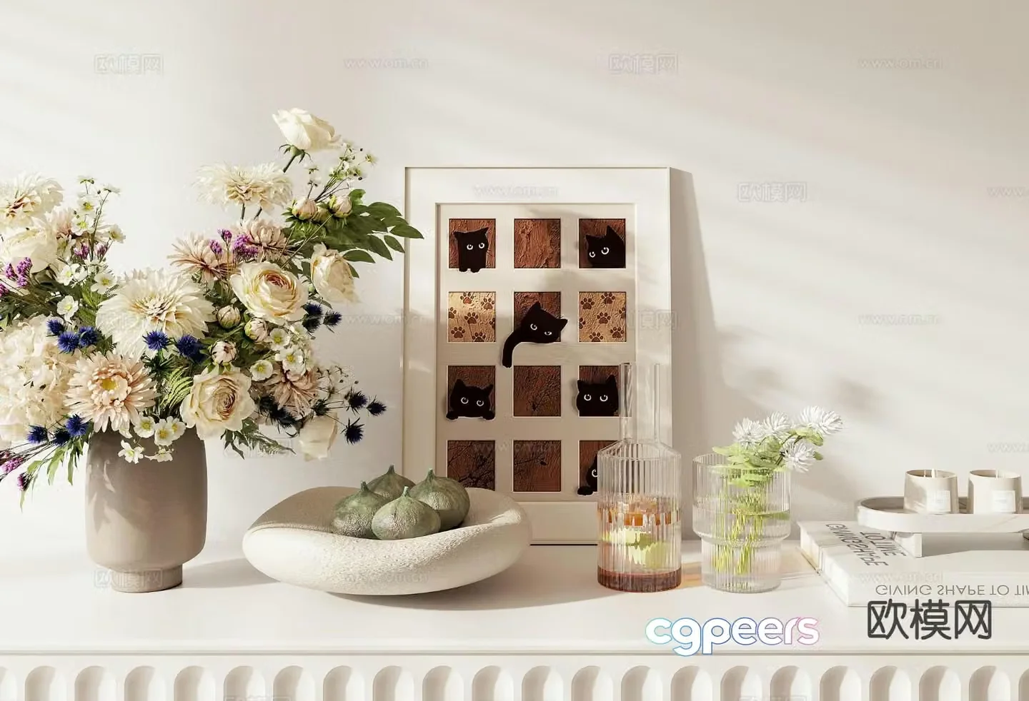 Modern decorations tableware vases hanging paintings 3D model