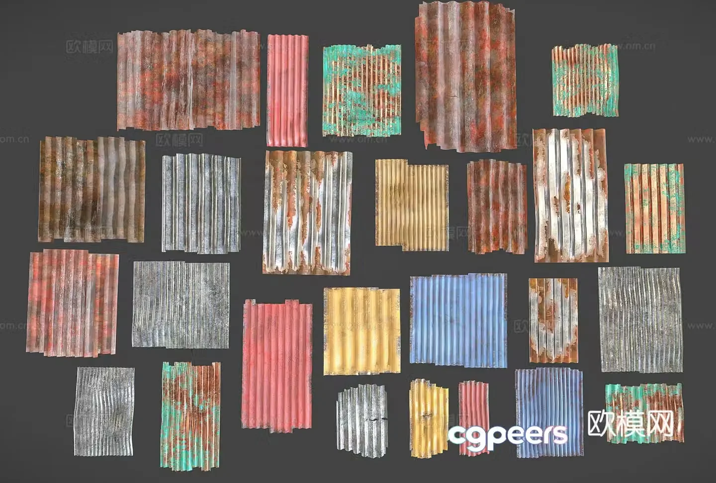 Retro color steel plate metal corrugated plate iron color steel plate shed color steel corrugated plate corrugated color steel plate 3D model