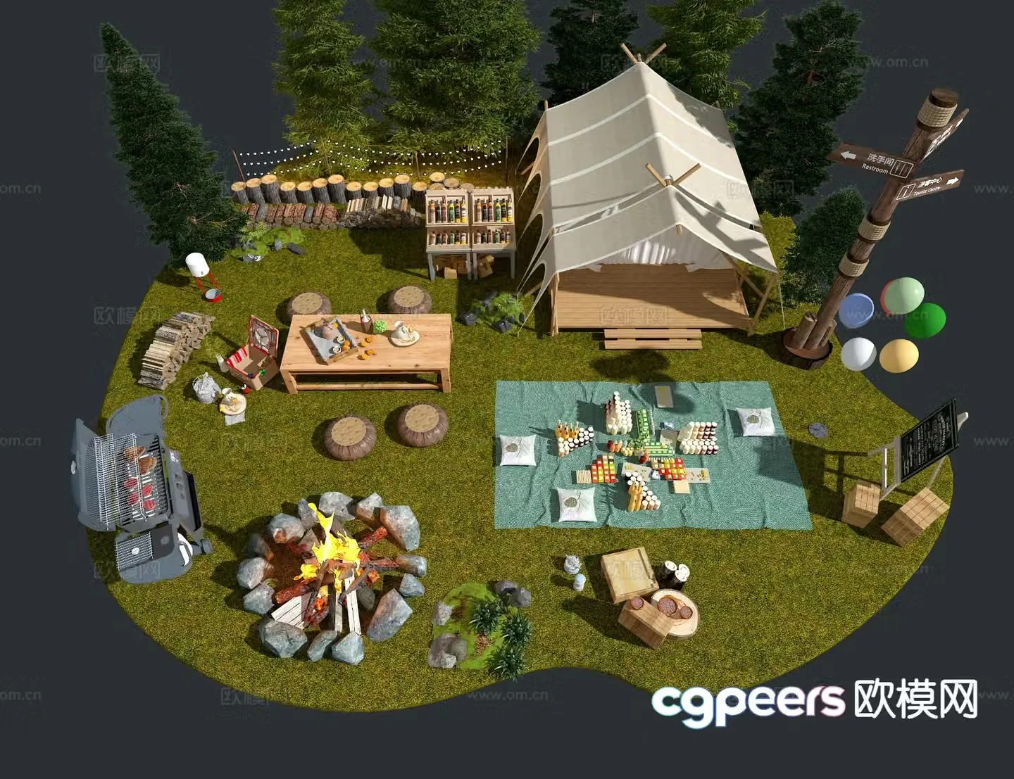 Camping site picnic landscape 3d model