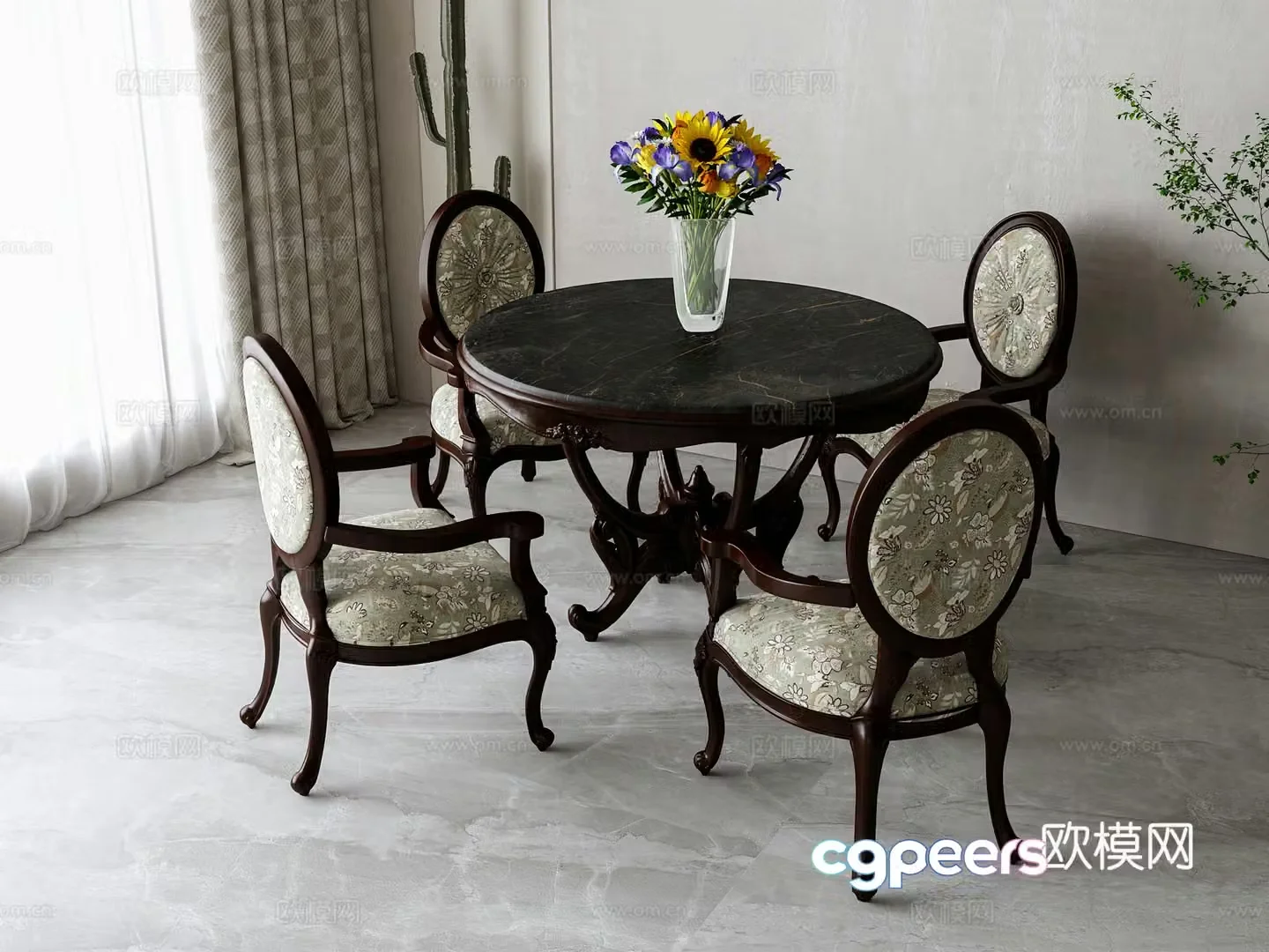 American dining table and chair combination 3D model