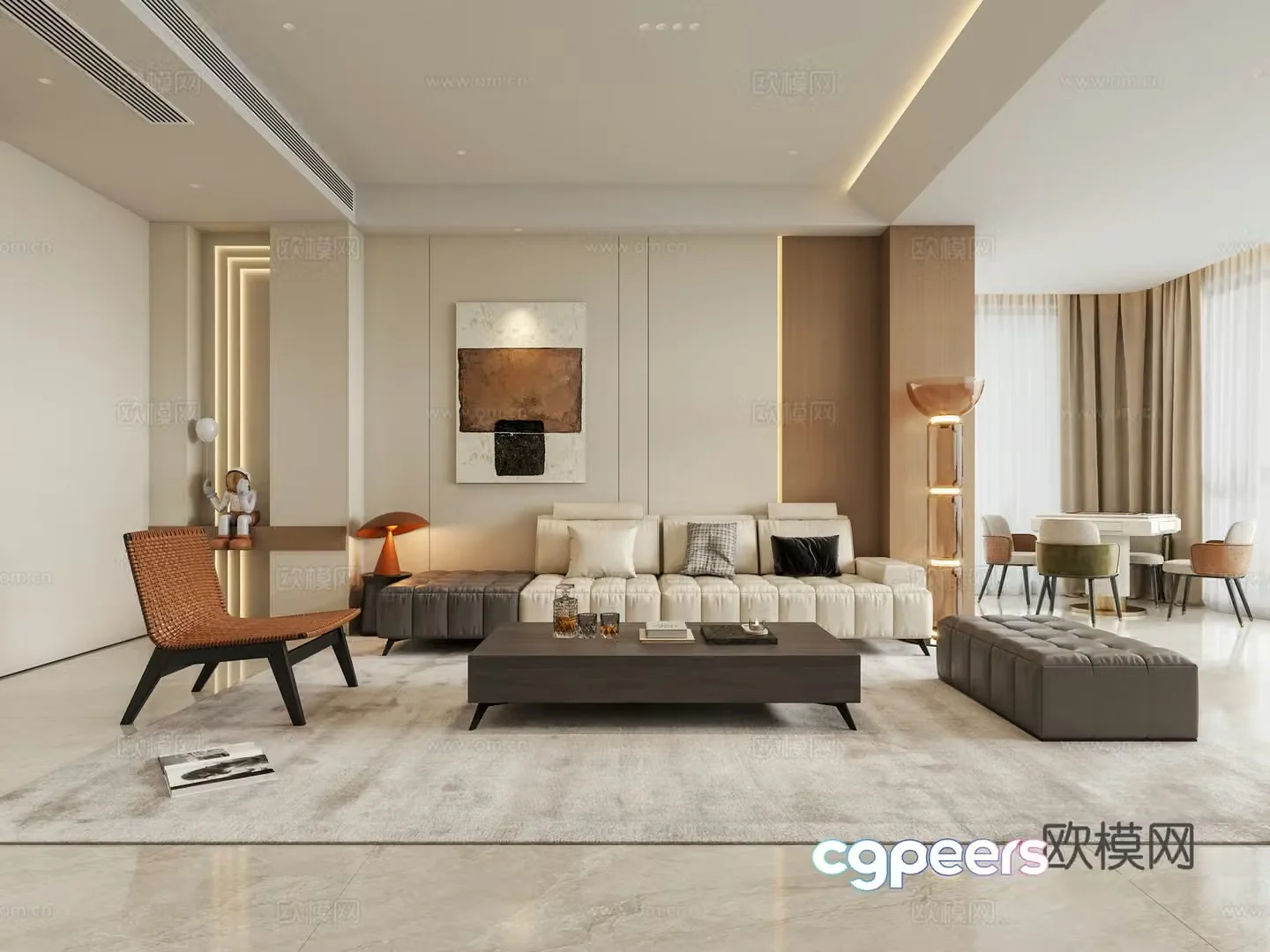 Italian light luxury home living room 3D model