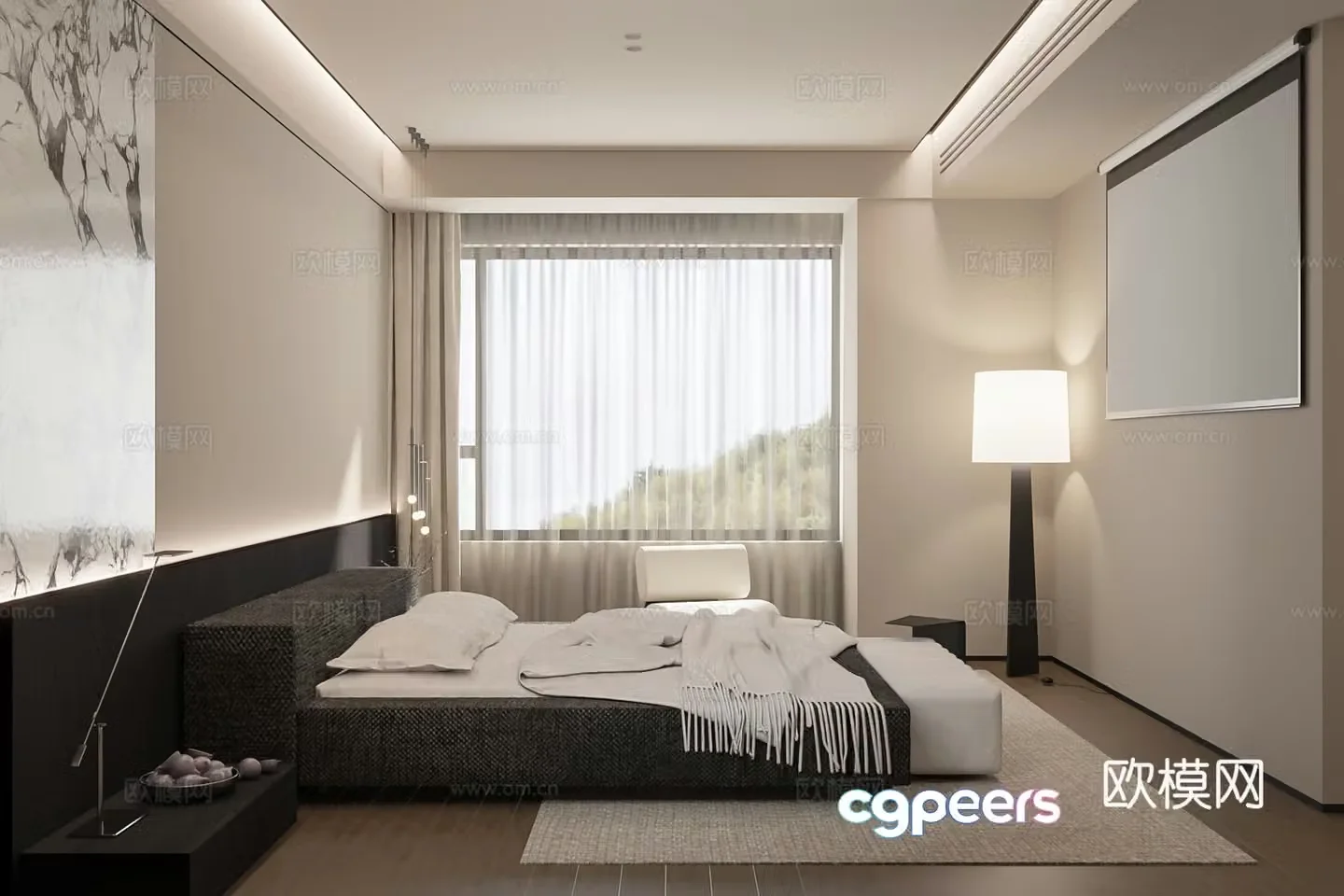 Modern minimalist home bedroom 3d model