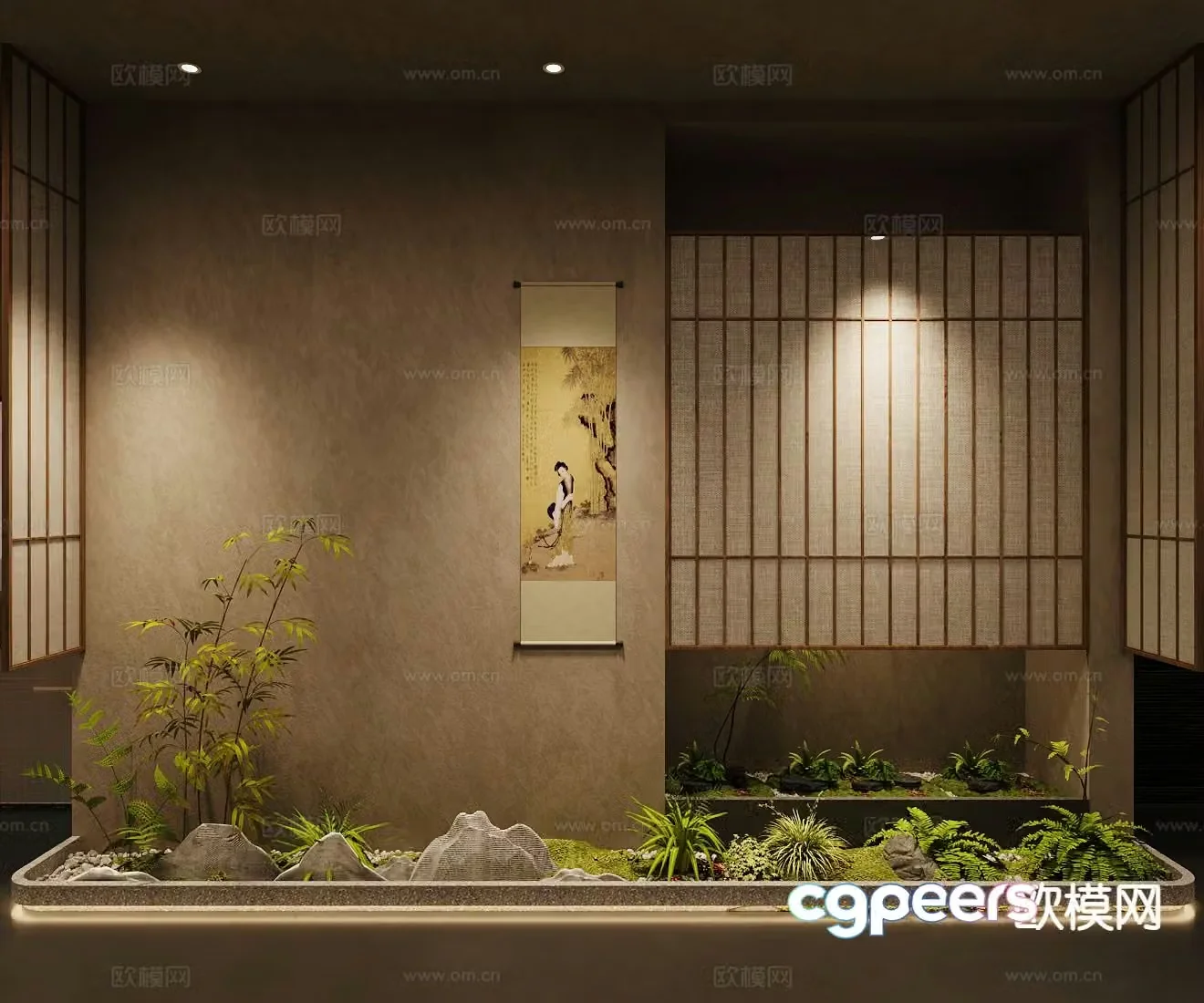 New Chinese style interior landscape landscape sketch moss micro-terrain 3d model