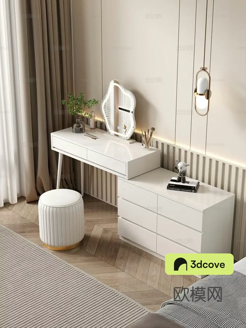 Modern makeup table makeup stool combination dressing table makeup stool mirror decoration hanging painting