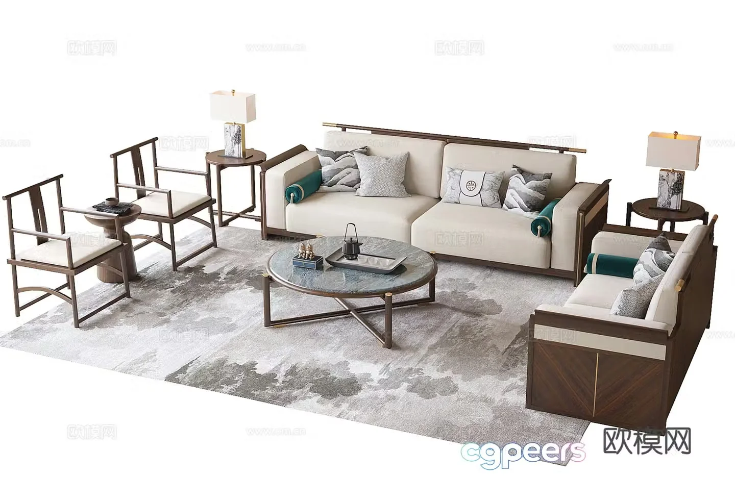 New Chinese sofa coffee table combination 3D model