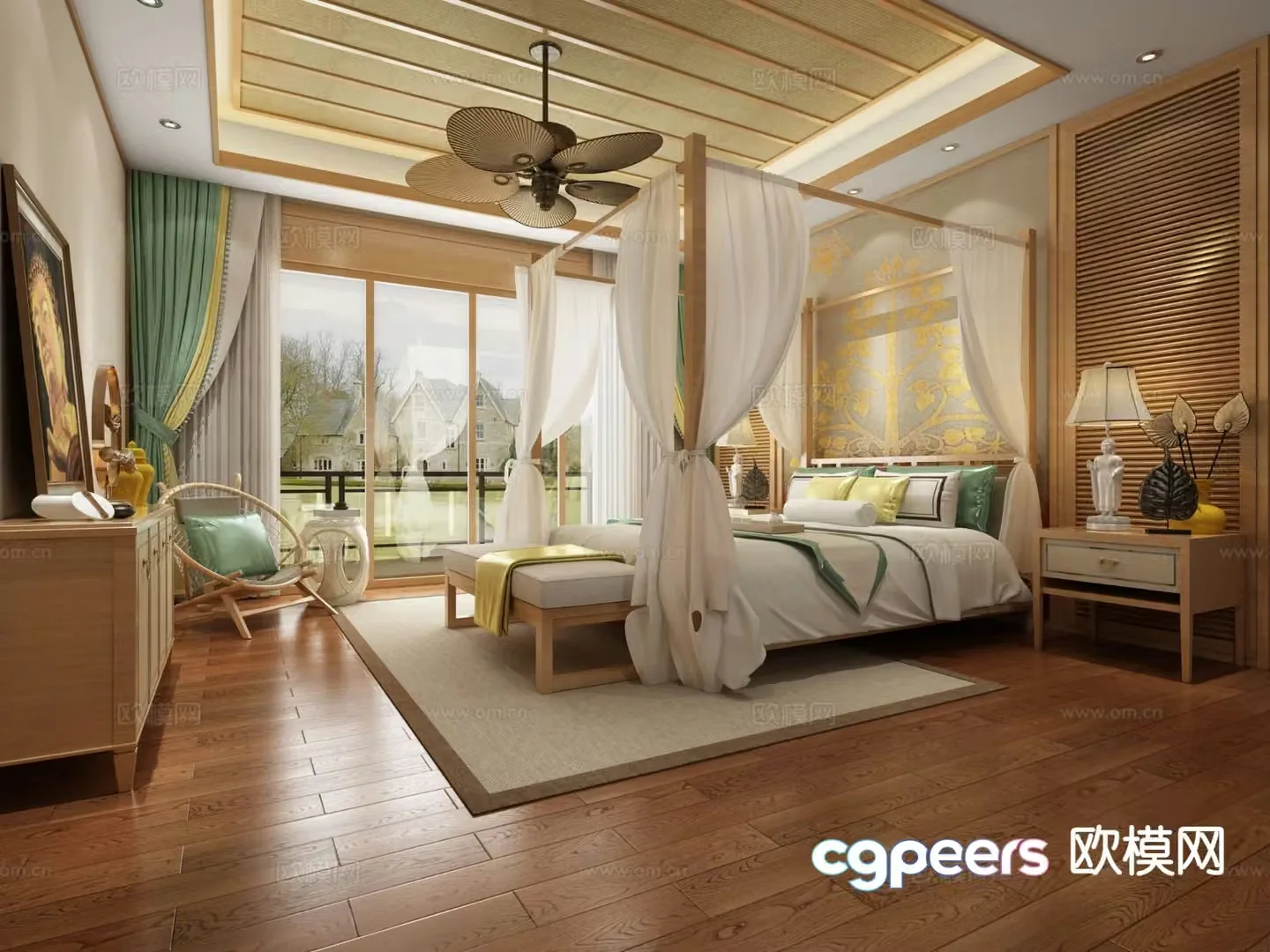 Southeast Asia bedroom B&B guest room 3d model