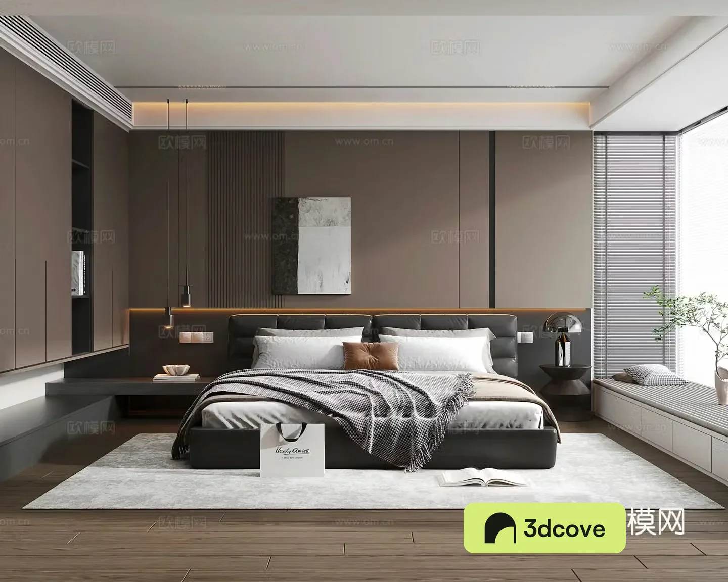 Italian light luxury master bedroom Italian light luxury double bed bedside table side table wardrobe bedroom ornament group