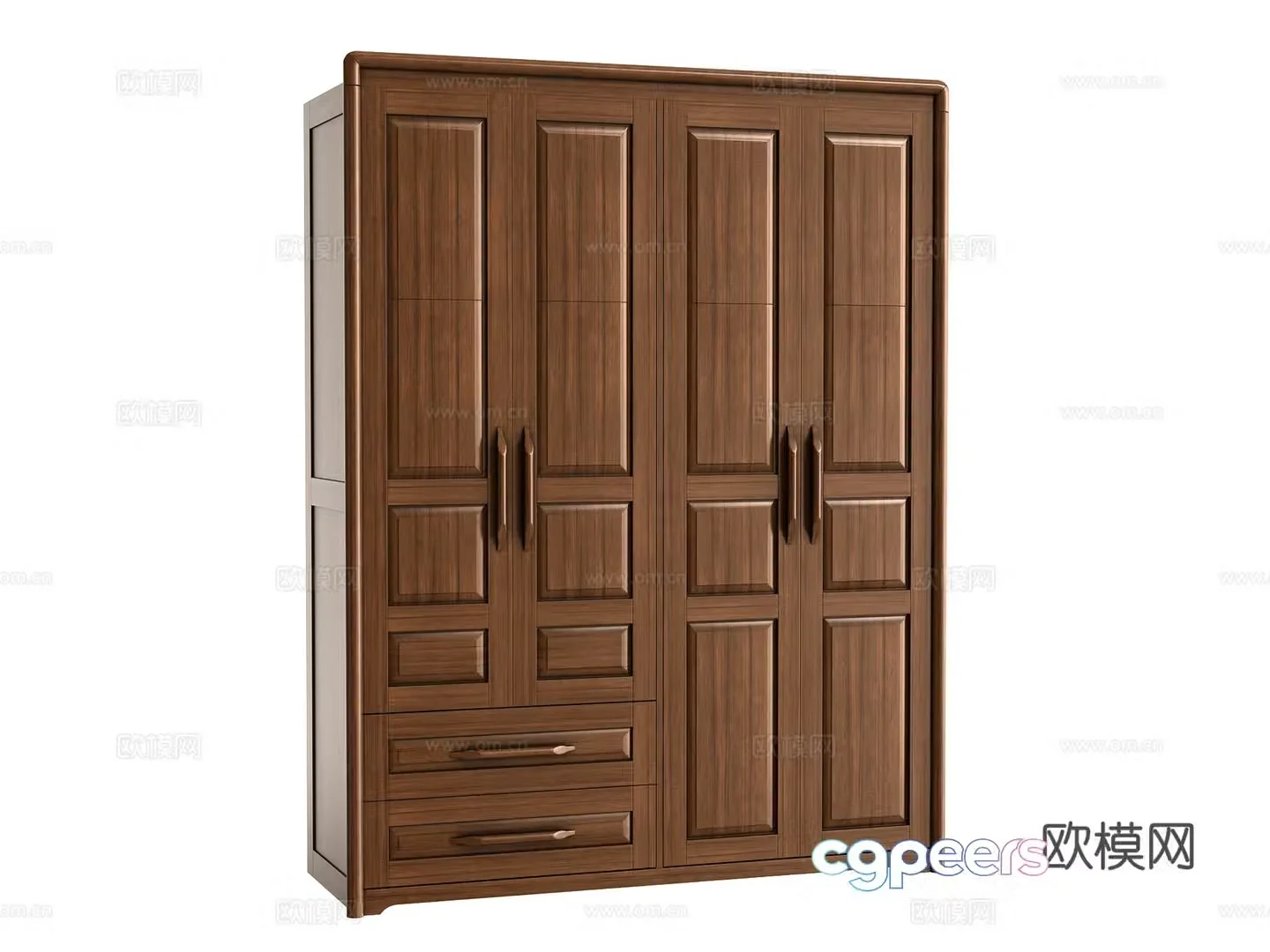 American four-door two-drawing wardrobe 3D model