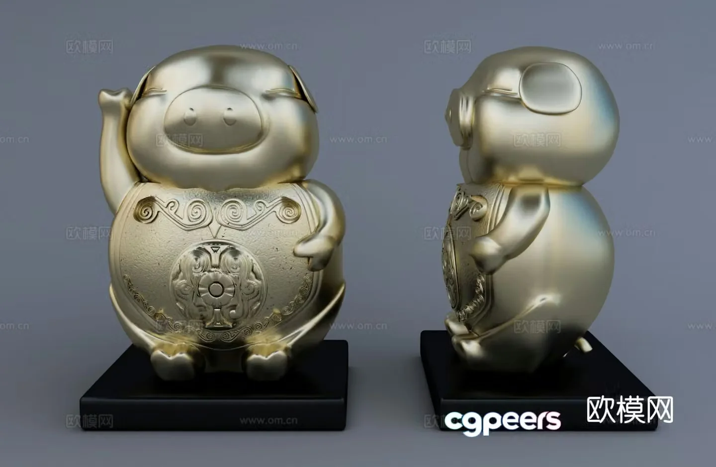 Fortune Pig Sculpture Cartoon Ornament 3D Model