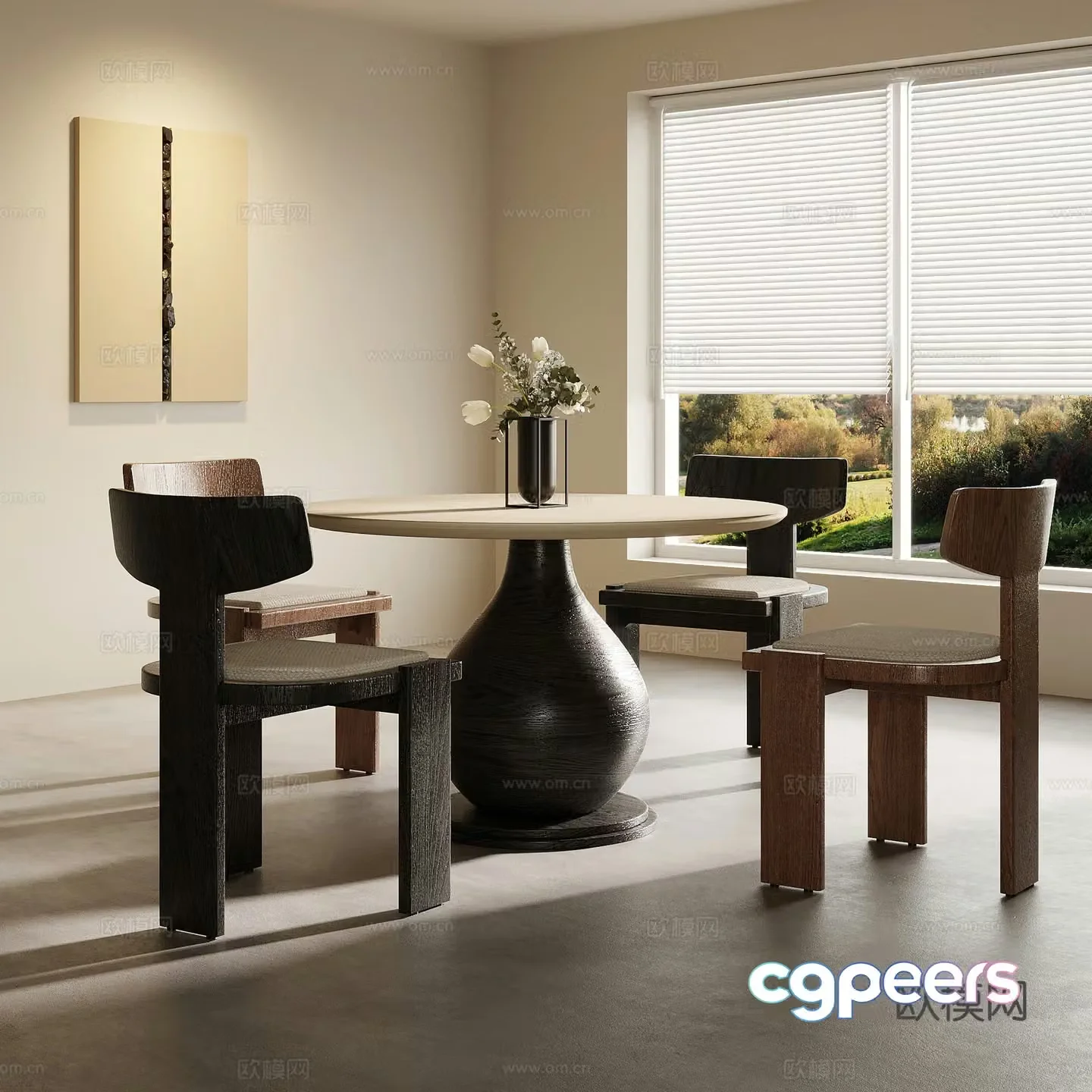 Medium style dining table and chair combination 3D model