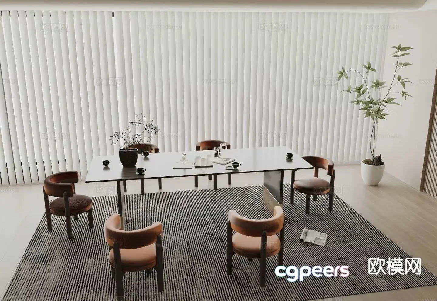 Modern dining table and chairs 3d model