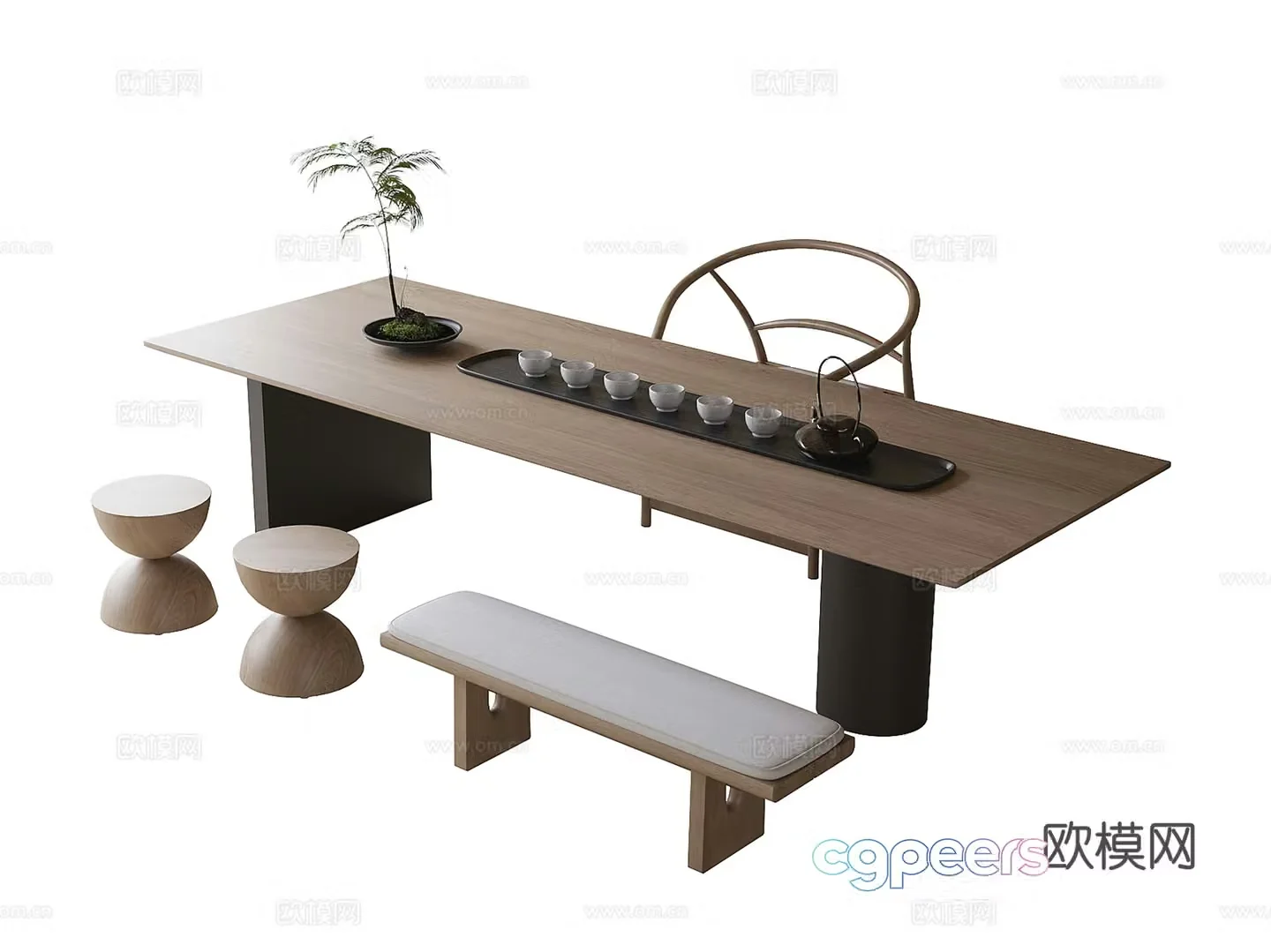 Modern tea table and chair combination 3D model