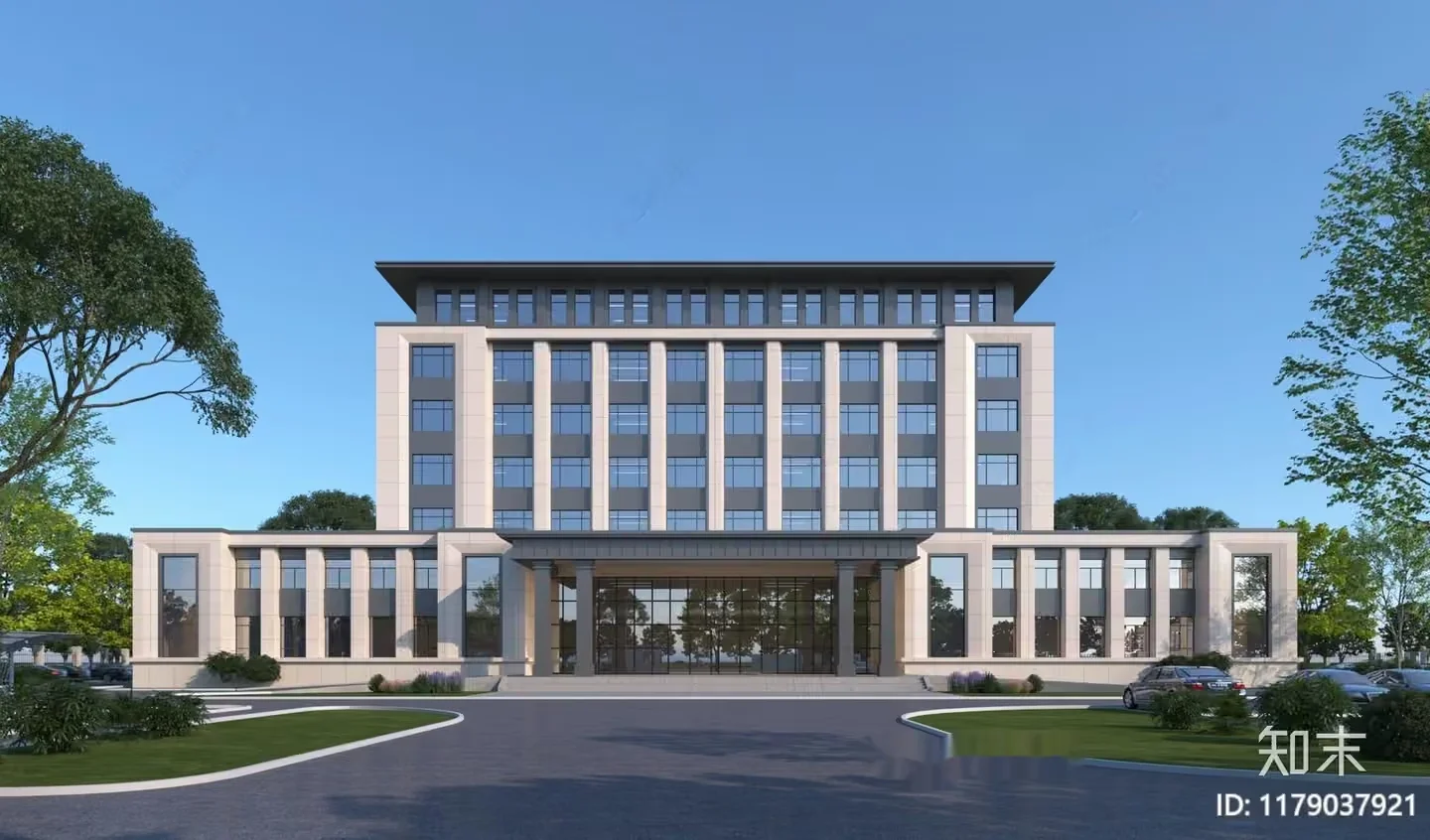 A Large Multi-Story Building With Many Windows 3D Model – 10888 – VRAY Render