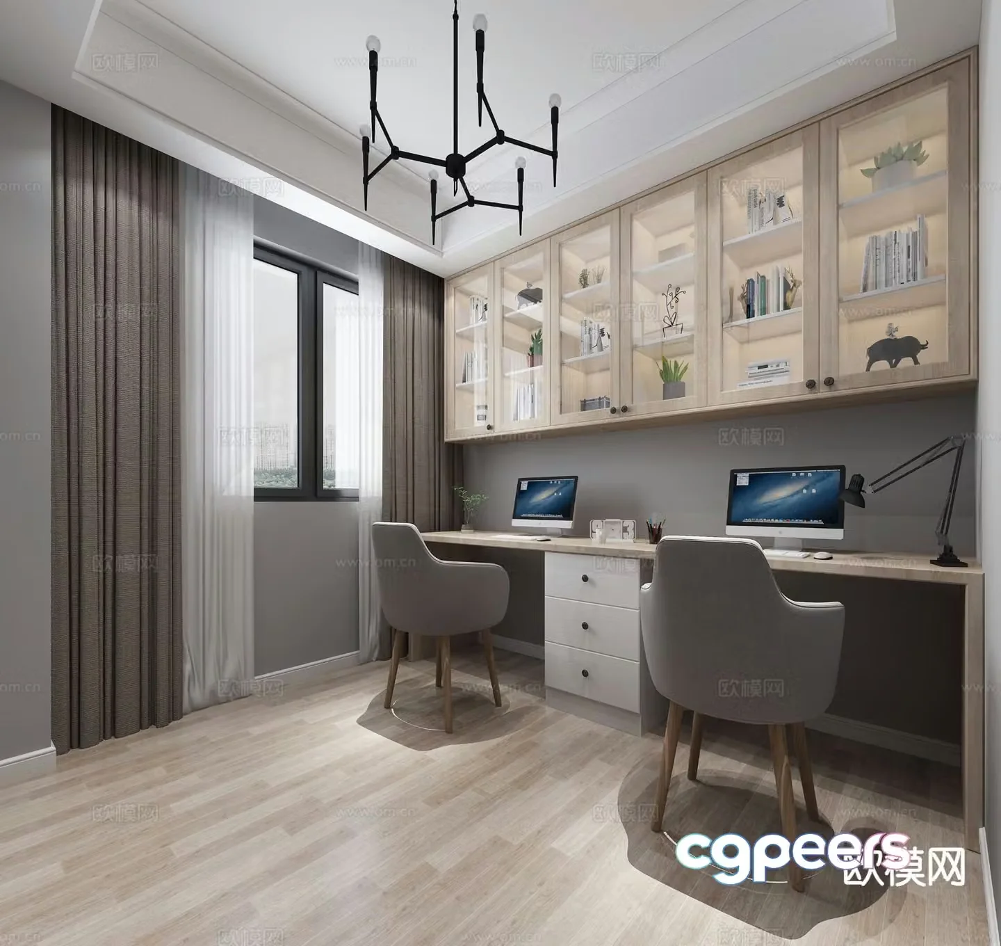Nordic double study room 3d model