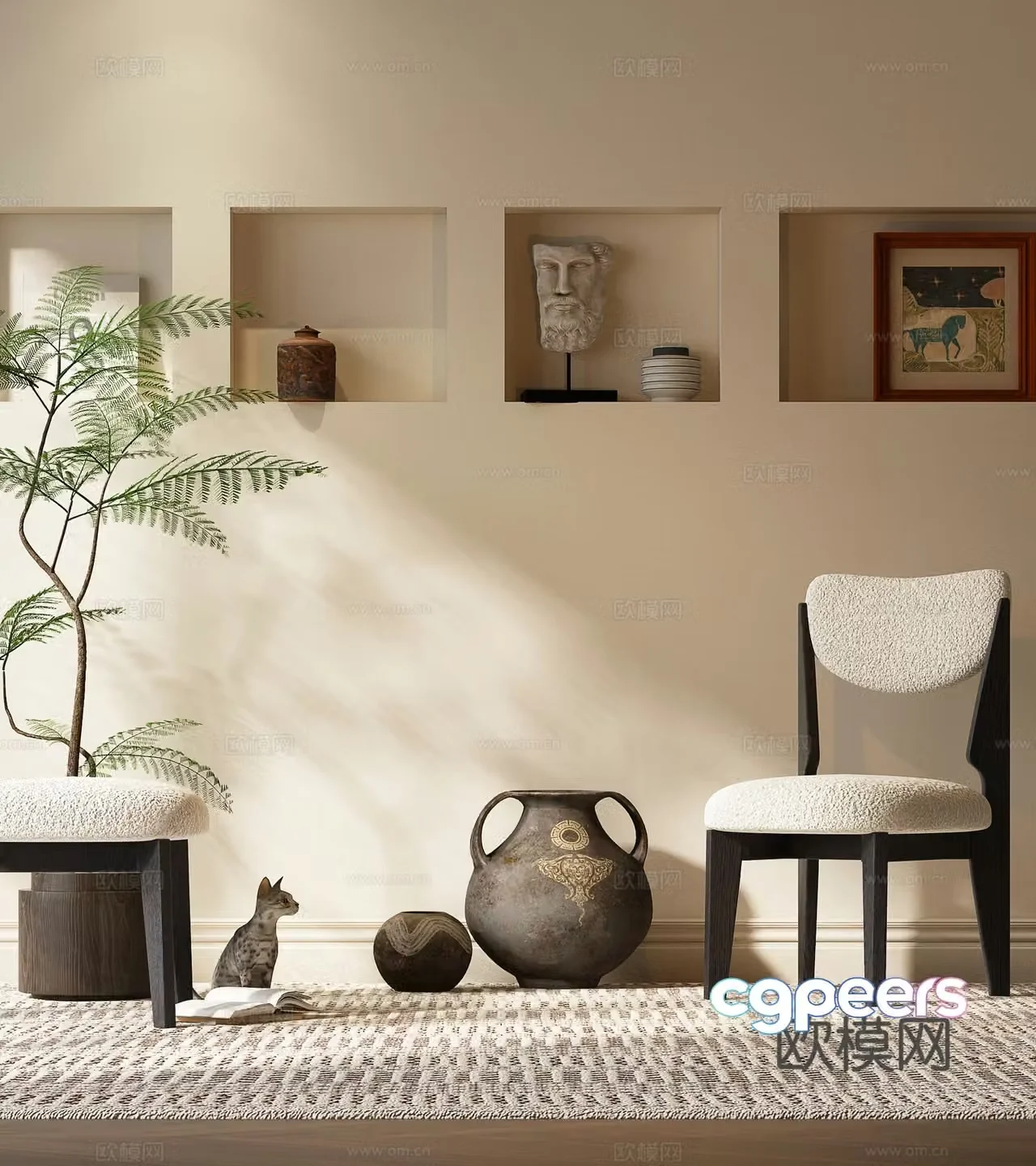 Middle -aged style chair pottery pot single chair 3D model