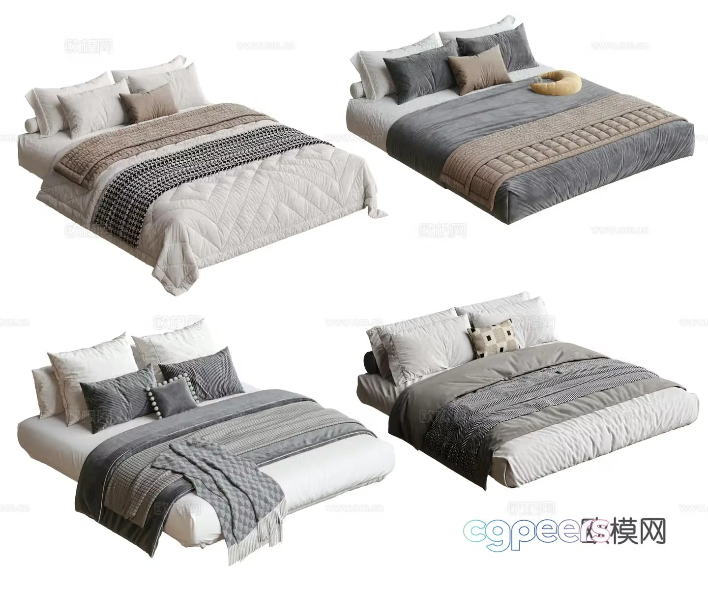 Modern bedding combination Nordic cream style bedding combination blanket pillow pillow quilt 3d model